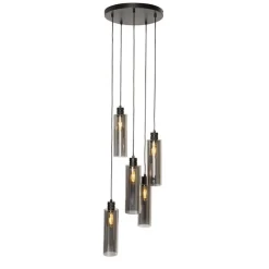 Moderne hanglamp zwart met smoke glas 5-lichts - Stavelot