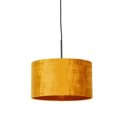 Moderne hanglamp zwart met kap geel 35 cm - Combi