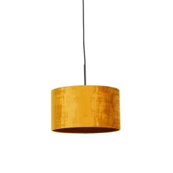Moderne hanglamp zwart met kap geel 35 cm - Combi