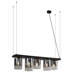 Moderne hanglamp zwart met smoke glas 5-lichts - Hybrid