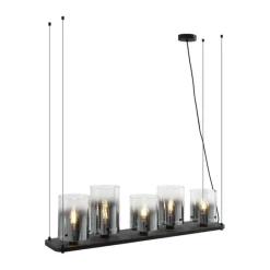 Moderne hanglamp zwart met smoke glas 5-lichts - Hybrid