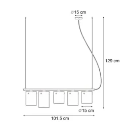 Moderne hanglamp zwart met smoke glas 5-lichts - Hybrid