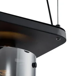 Moderne hanglamp zwart met smoke glas 5-lichts - Hybrid