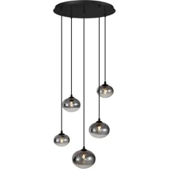 Moderne hanglamp zwart met smoke glas - Jia
