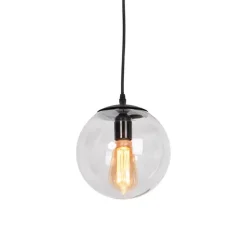 Moderne hanglamp zwart met grijs glas 20cm - Pallon