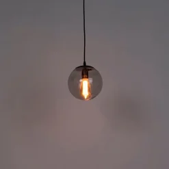 Moderne hanglamp zwart met grijs glas 20cm - Pallon