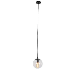 Moderne hanglamp zwart met grijs glas 20cm - Pallon