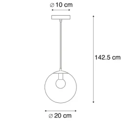 Moderne hanglamp zwart met grijs glas 20cm - Pallon