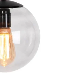 Moderne hanglamp zwart met grijs glas 20cm - Pallon