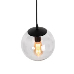 Moderne hanglamp zwart met grijs glas 20cm - Pallon