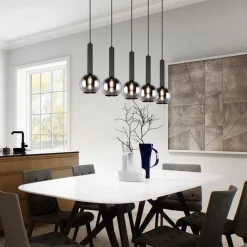 Moderne hanglamp zwart met smoke glas 5-lichts - Clayton