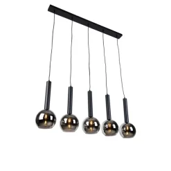 Moderne hanglamp zwart met smoke glas 5-lichts - Clayton