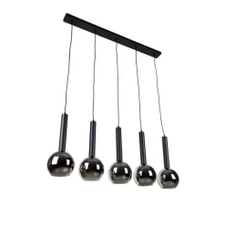 Moderne hanglamp zwart met smoke glas 5-lichts - Clayton