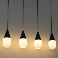 Moderne hanglamp zwart met opaal glas 4-lichts - Drop