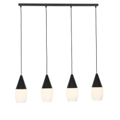 Moderne hanglamp zwart met opaal glas 4-lichts - Drop