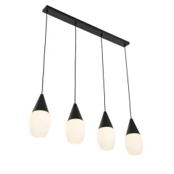 Moderne hanglamp zwart met opaal glas 4-lichts - Drop
