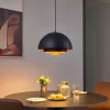 Moderne hanglamp zwart met gouden binnenkant - Loes