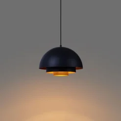 Moderne hanglamp zwart met gouden binnenkant - Loes