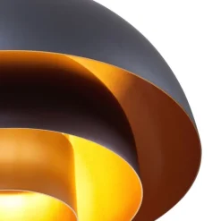 Moderne hanglamp zwart met gouden binnenkant - Loes