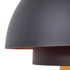 Moderne hanglamp zwart met gouden binnenkant - Loes