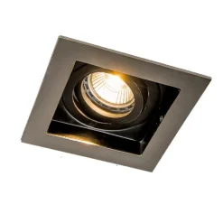 Moderne inbouwspot staal met zwart draai- en kantelbaar - Carree