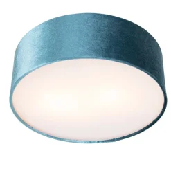 Moderne plafondlamp blauw 30 cm met gouden binnenkant - Drum