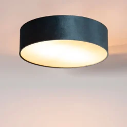 Moderne plafondlamp blauw 40 cm met gouden binnenkant - Drum