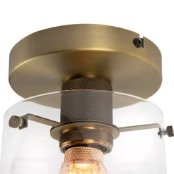 Moderne plafondlamp brons met glas - Dome