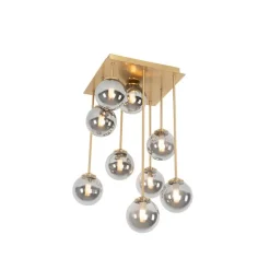 Moderne plafondlamp goud 9-lichts met smoke glas - Athens