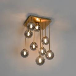 Moderne plafondlamp goud 9-lichts met smoke glas - Athens