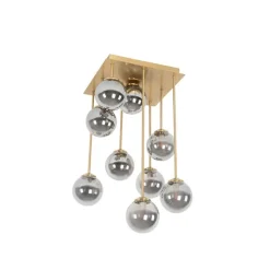 Moderne plafondlamp goud 9-lichts met smoke glas - Athens