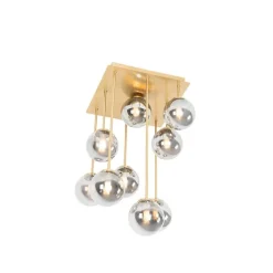 Moderne plafondlamp goud 9-lichts met smoke glas - Athens