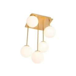 Moderne plafondlamp goud met opaal glas 5-lichts- Athens