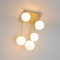 Moderne plafondlamp goud met opaal glas 5-lichts- Athens