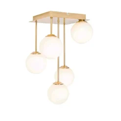 Moderne plafondlamp goud met opaal glas 5-lichts- Athens