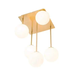 Moderne plafondlamp goud met opaal glas 5-lichts- Athens