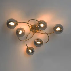 Moderne plafondlamp goud 6-lichts met smoke glas - Athens