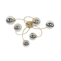 Moderne plafondlamp goud 6-lichts met smoke glas - Athens