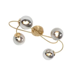 Moderne plafondlamp goud 4-lichts met smoke glas - Athens