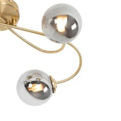 Moderne plafondlamp goud 4-lichts met smoke glas - Athens
