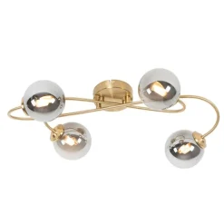 Moderne plafondlamp goud 4-lichts met smoke glas - Athens