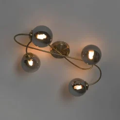 Moderne plafondlamp goud 4-lichts met smoke glas - Athens