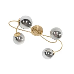 Moderne plafondlamp goud 4-lichts met smoke glas - Athens