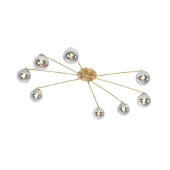 Moderne plafondlamp goud 8-lichts met smoke glas - Athens
