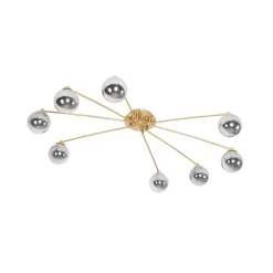 Moderne plafondlamp goud 8-lichts met smoke glas - Athens