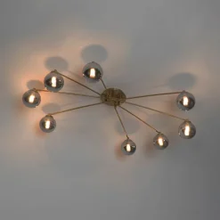 Moderne plafondlamp goud 8-lichts met smoke glas - Athens