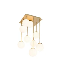 Moderne plafondlamp goud met opaal glas 9-lichts- Athens