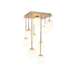 Moderne plafondlamp goud met opaal glas 9-lichts- Athens