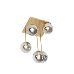 Moderne plafondlamp goud 5-lichts met smoke glas - Athens