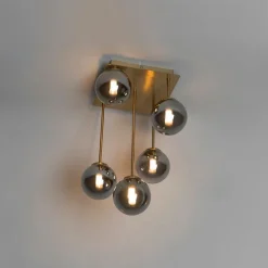 Moderne plafondlamp goud 5-lichts met smoke glas - Athens